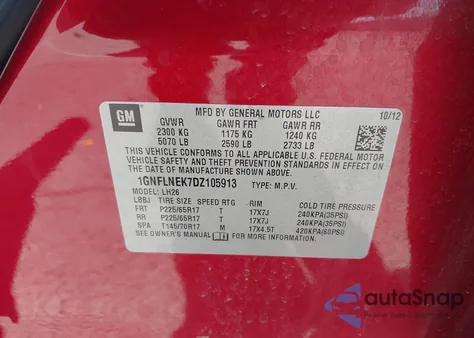 2013 Chevrolet Equinox 2Lt from USA, damaged, VIN 1GNFLNEK7DZ105913